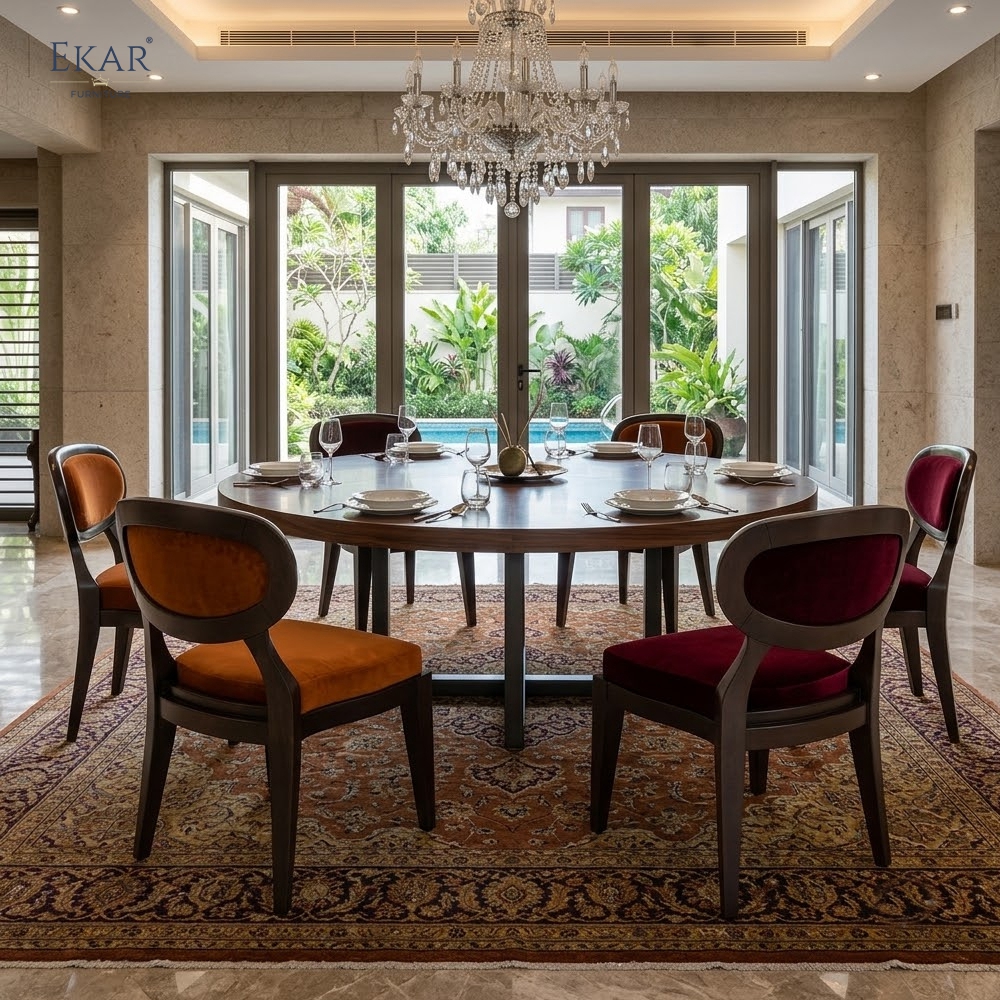 Vintage Oval Back Velvet Dining Chair – Classic Wood Frame Dining Room Chair | EKAR Furniture