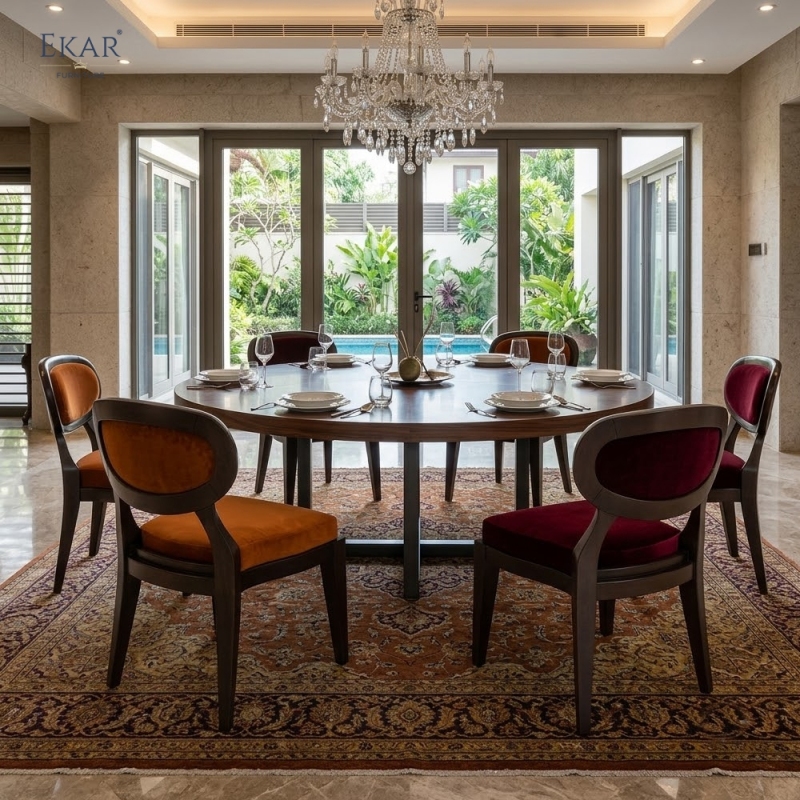 Vintage Oval Back Velvet Dining Chair – Classic Wood Frame Dining Room Chair | EKAR Furniture
