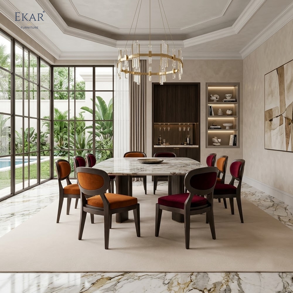 Vintage Oval Back Velvet Dining Chair – Classic Wood Frame Dining Room Chair | EKAR Furniture