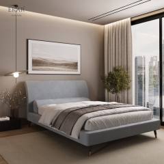 Modern Curved Pillow Headboard Bed – Upholstered Platform Bed with Wood Legs | EKAR Furniture