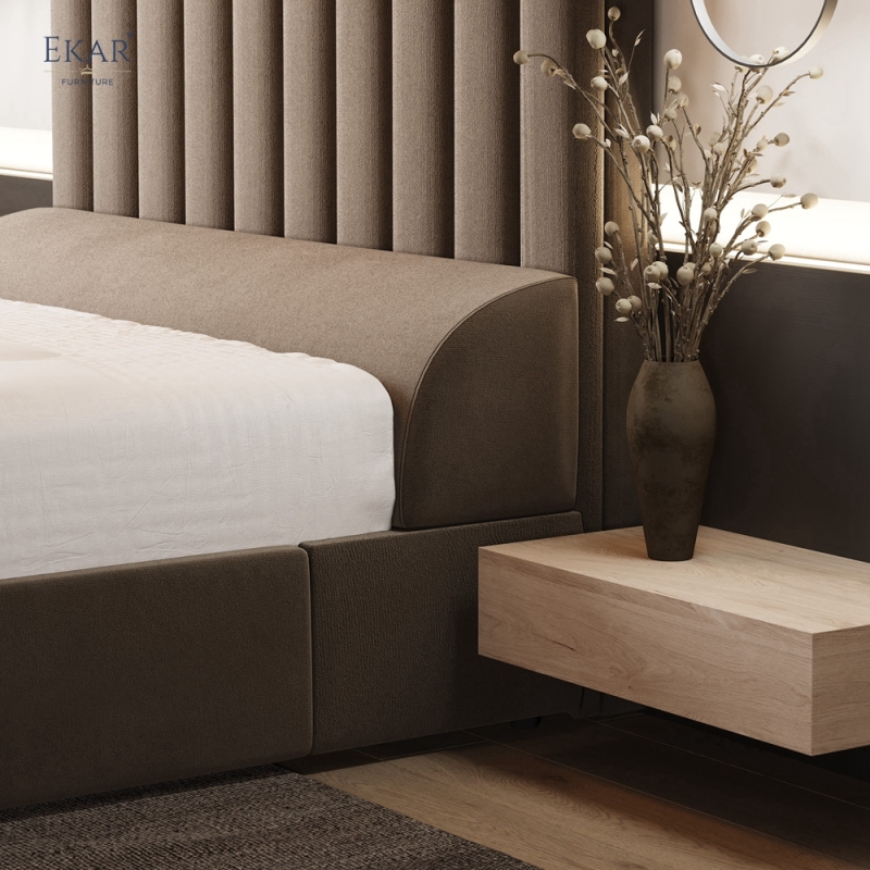 Modern Fluted Channel Headboard Bed – Tall Ribbed Panel Upholstered Bed | EKAR Furniture