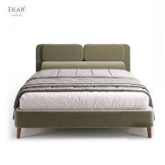 Modern Sage Green Pillow-Top Headboard Bed – Wood Leg Upholstered Bed Frame | EKAR Furniture