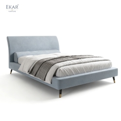 Modern Curved Pillow Headboard Bed – Upholstered Platform Bed with Wood Legs | EKAR Furniture