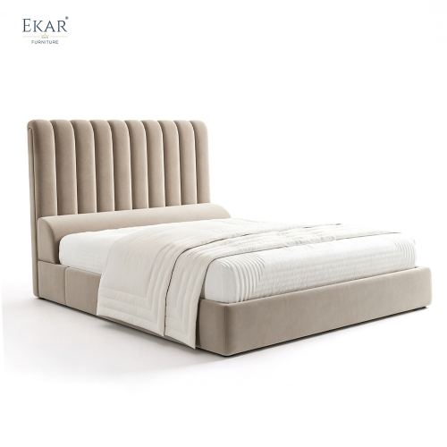 Modern Fluted Channel Headboard Bed – Tall Ribbed Panel Upholstered Bed | EKAR Furniture