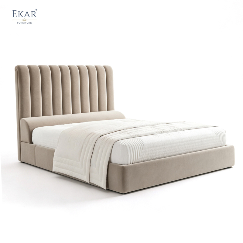 Modern Fluted Channel Headboard Bed – Tall Ribbed Panel Upholstered Bed | EKAR Furniture