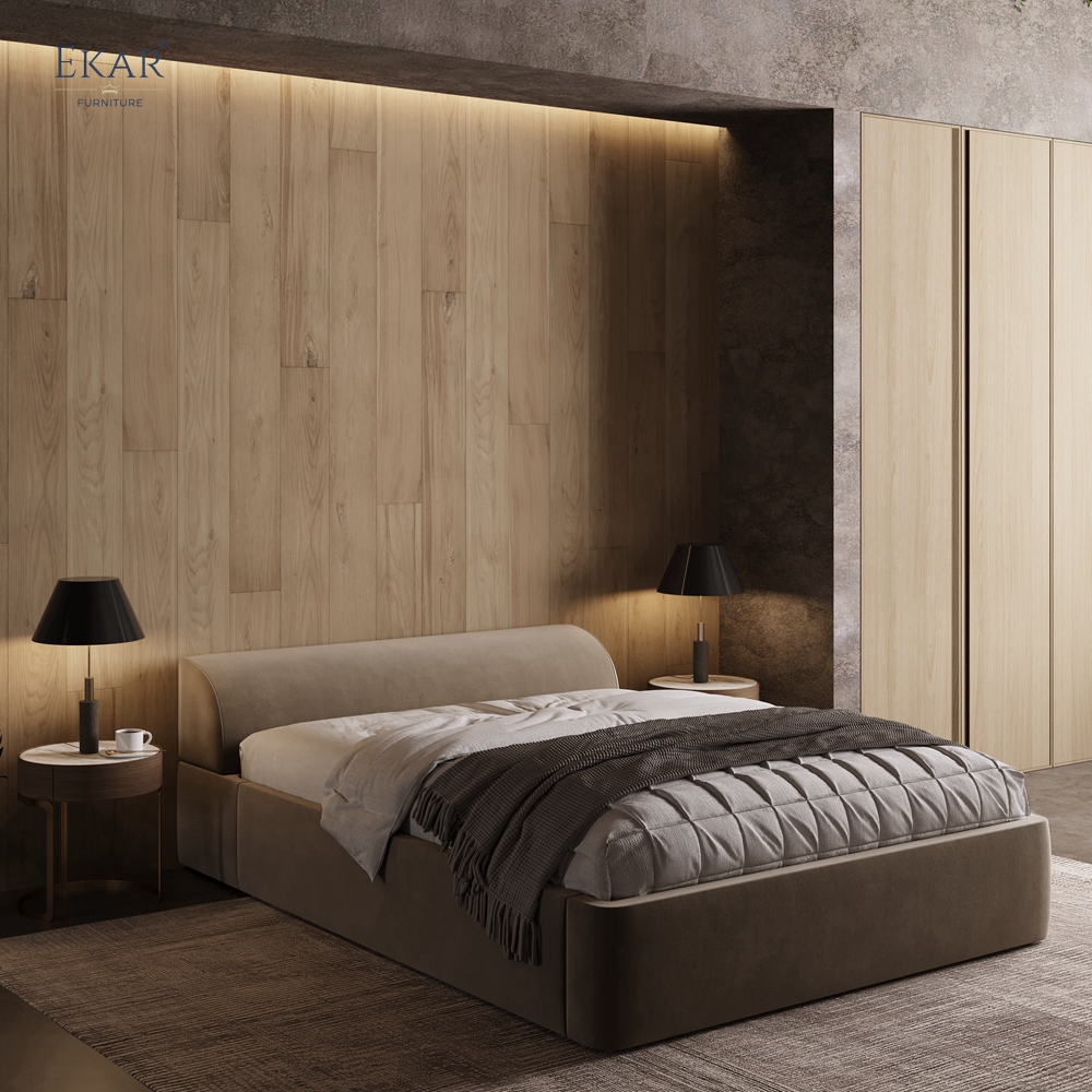 Modern Rounded Low Headboard Bed – Upholstered Platform Bed Frame | EKAR Furniture
