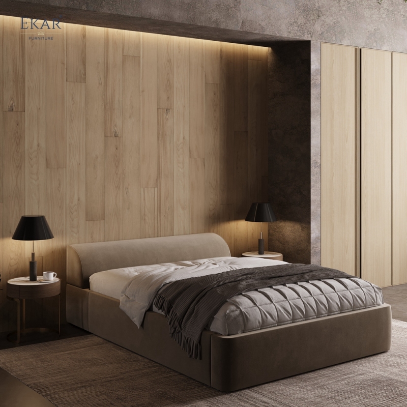 Modern Rounded Low Headboard Bed – Upholstered Platform Bed Frame | EKAR Furniture