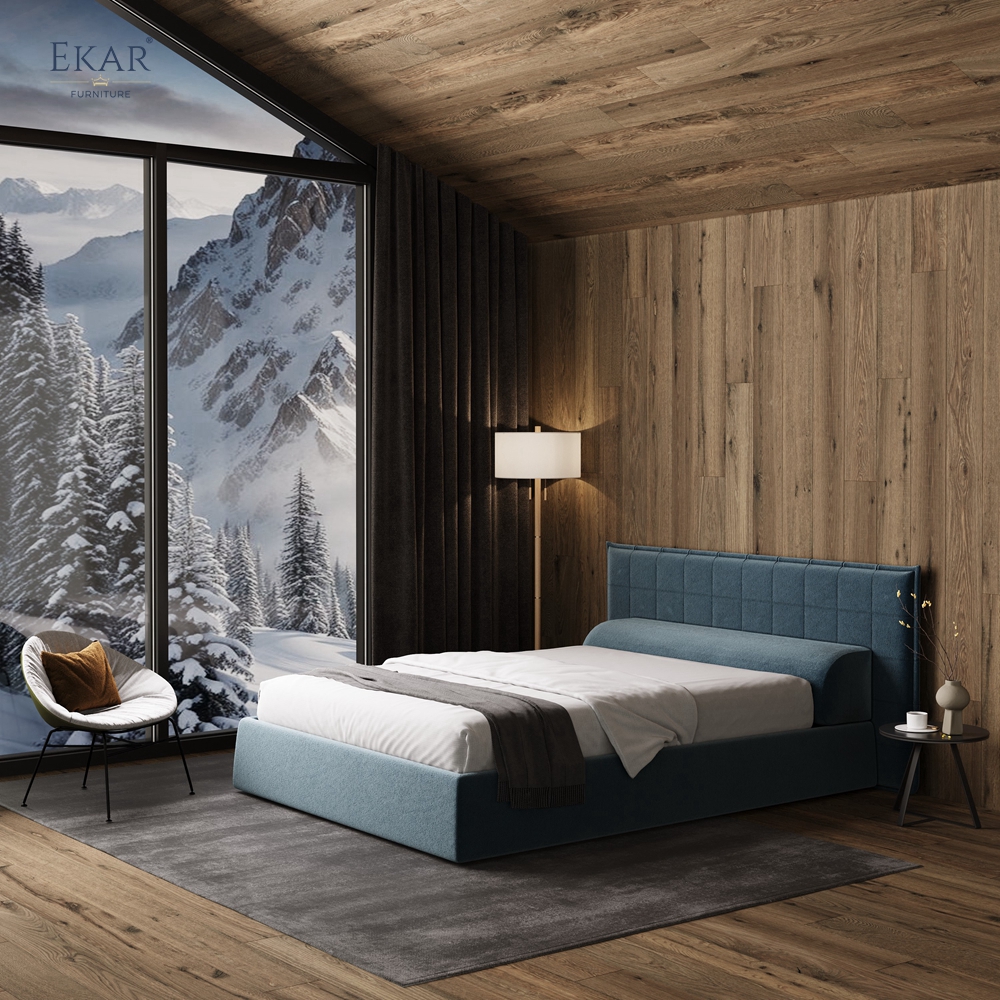 Modern Square-Tufted Storage Bed – Tall Headboard Bed with Hydraulic Lift | EKAR Furniture