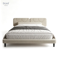 Modern Geometric Stitched Headboard Bed – Crown-Top Upholstered Platform Bed | EKAR Furniture