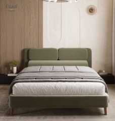 Modern Sage Green Pillow-Top Headboard Bed – Wood Leg Upholstered Bed Frame | EKAR Furniture