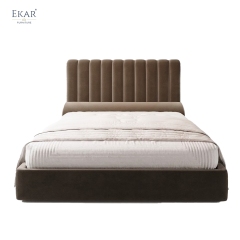 Modern Fluted Channel Headboard Bed – Tall Ribbed Panel Upholstered Bed | EKAR Furniture