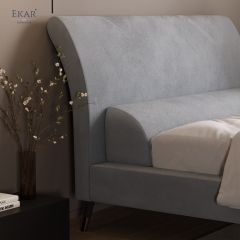 Modern Curved Pillow Headboard Bed – Upholstered Platform Bed with Wood Legs | EKAR Furniture