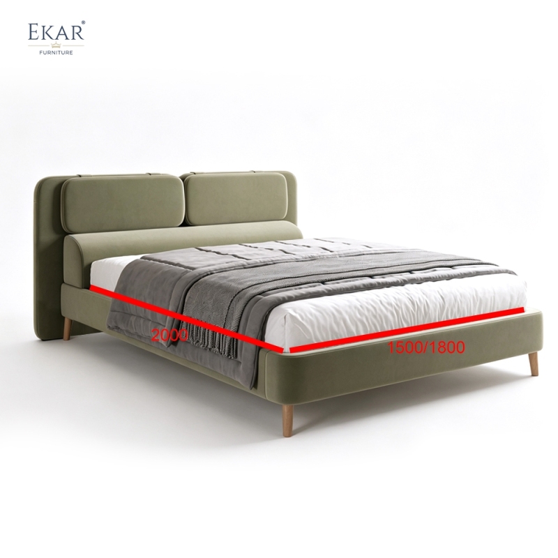 Modern Sage Green Pillow-Top Headboard Bed – Wood Leg Upholstered Bed Frame | EKAR Furniture