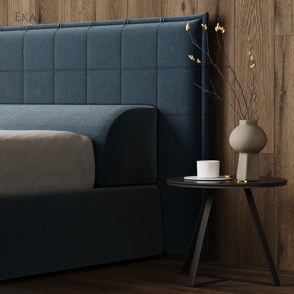 Modern Square-Tufted Storage Bed – Tall Headboard Bed with Hydraulic Lift | EKAR Furniture
