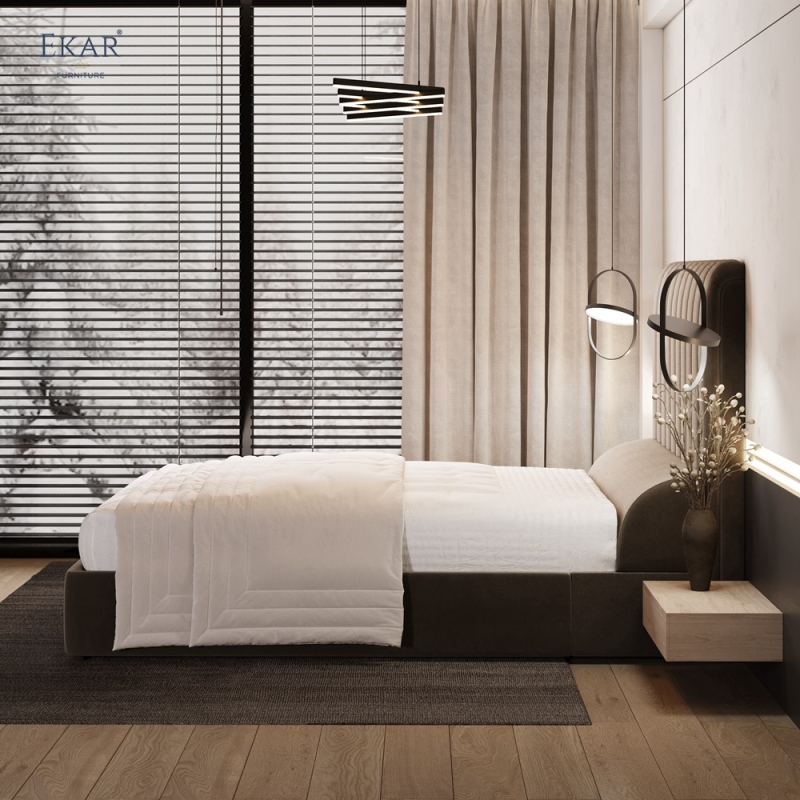 Modern Fluted Channel Headboard Bed – Tall Ribbed Panel Upholstered Bed | EKAR Furniture