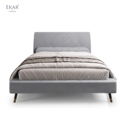 Modern Curved Pillow Headboard Bed – Upholstered Platform Bed with Wood Legs | EKAR Furniture