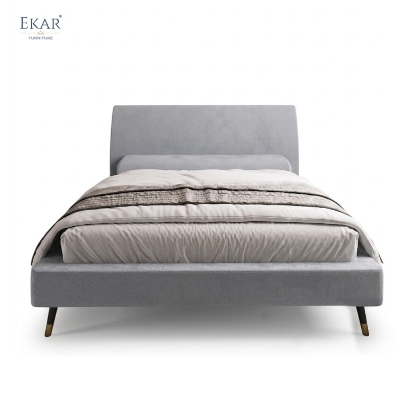 Modern Curved Pillow Headboard Bed – Upholstered Platform Bed with Wood Legs | EKAR Furniture
