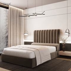 Modern Fluted Channel Headboard Bed – Tall Ribbed Panel Upholstered Bed | EKAR Furniture