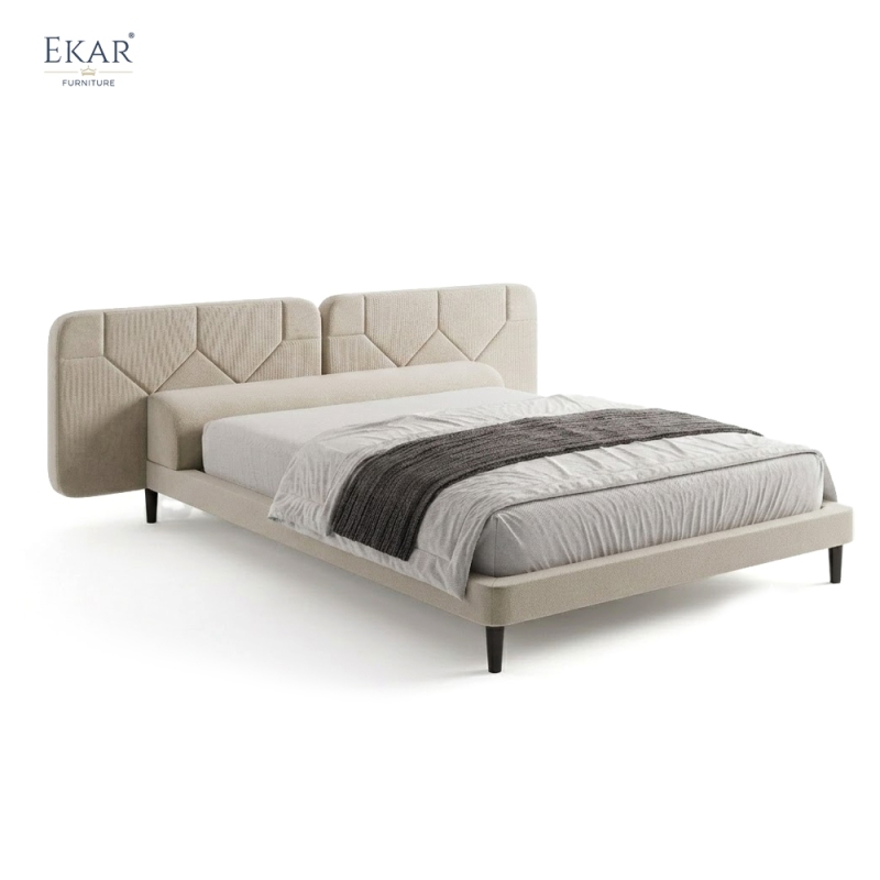 Modern Geometric Stitched Headboard Bed – Crown-Top Upholstered Platform Bed | EKAR Furniture