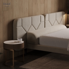 Modern Geometric Stitched Headboard Bed – Crown-Top Upholstered Platform Bed | EKAR Furniture