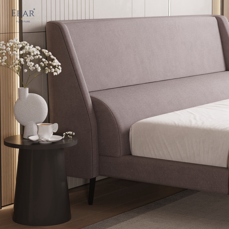 Modern Angular Panel Headboard Bed – Curved Wing Upholstered Platform Bed | EKAR Furniture