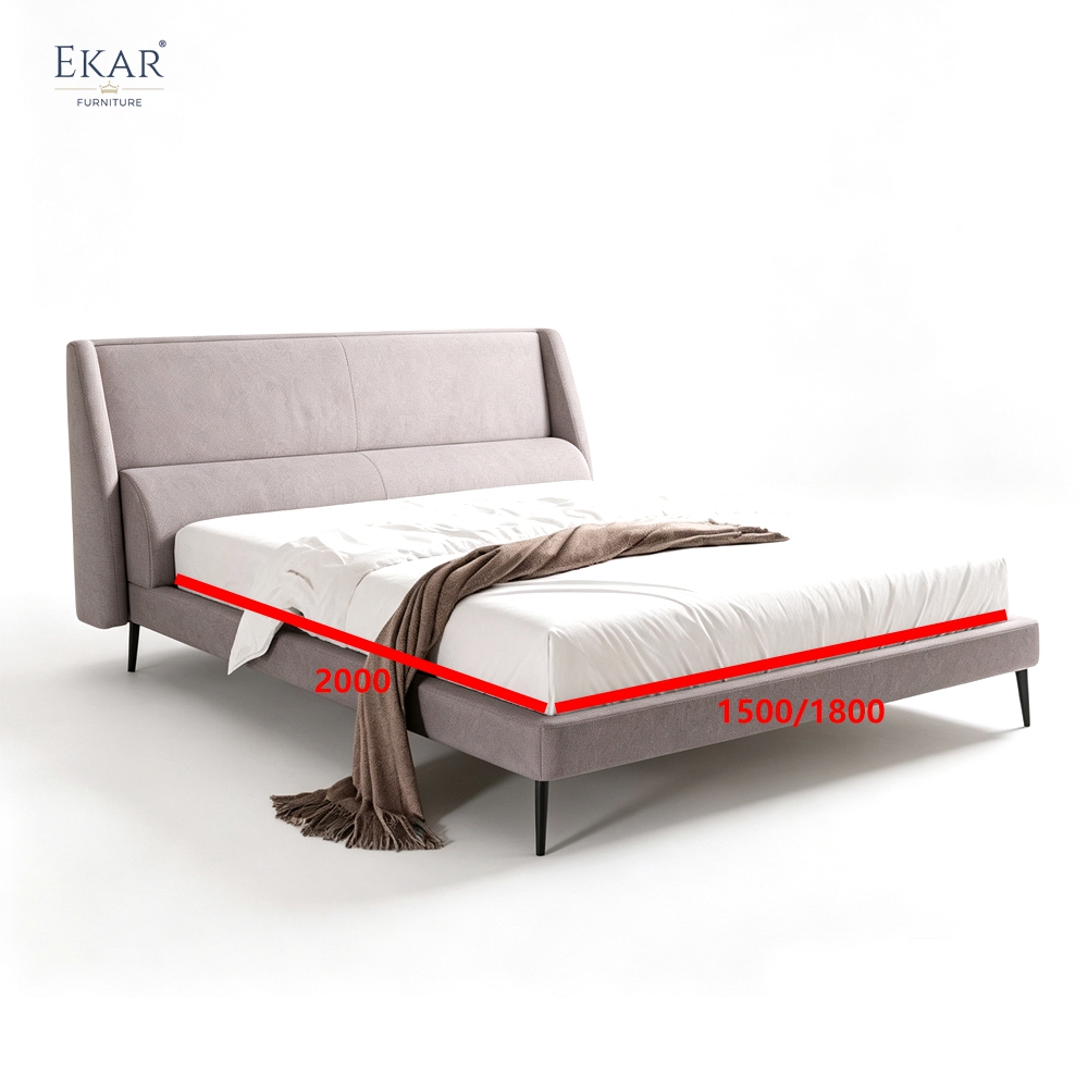 Modern Angular Panel Headboard Bed – Curved Wing Upholstered Platform Bed | EKAR Furniture