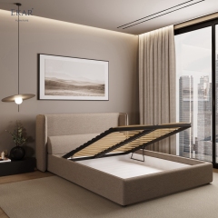 Modern Winged Panel Storage Bed – Upholstered Bed with Hydraulic Lift Storage | EKAR Furniture