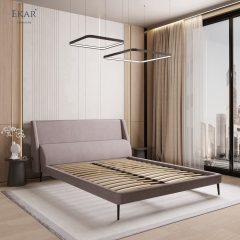 Modern Angular Panel Headboard Bed – Curved Wing Upholstered Platform Bed | EKAR Furniture