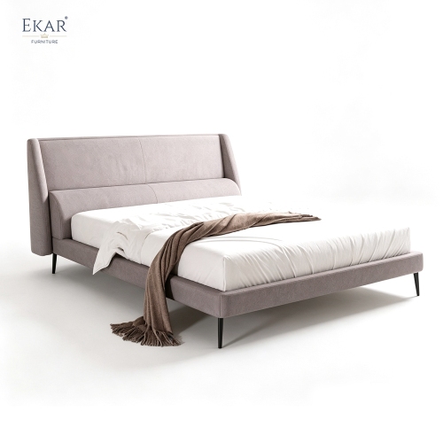 Modern Angular Panel Headboard Bed – Curved Wing Upholstered Platform Bed | EKAR Furniture