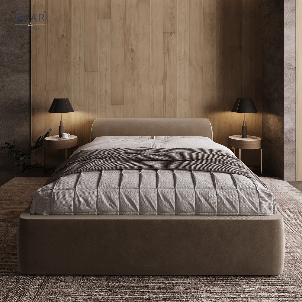 Modern Rounded Low Headboard Bed – Upholstered Platform Bed Frame | EKAR Furniture