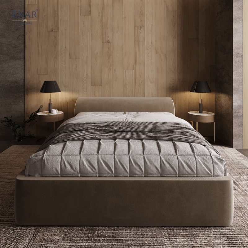 Modern Rounded Low Headboard Bed – Upholstered Platform Bed Frame | EKAR Furniture