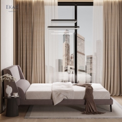 Modern Angular Panel Headboard Bed – Curved Wing Upholstered Platform Bed | EKAR Furniture
