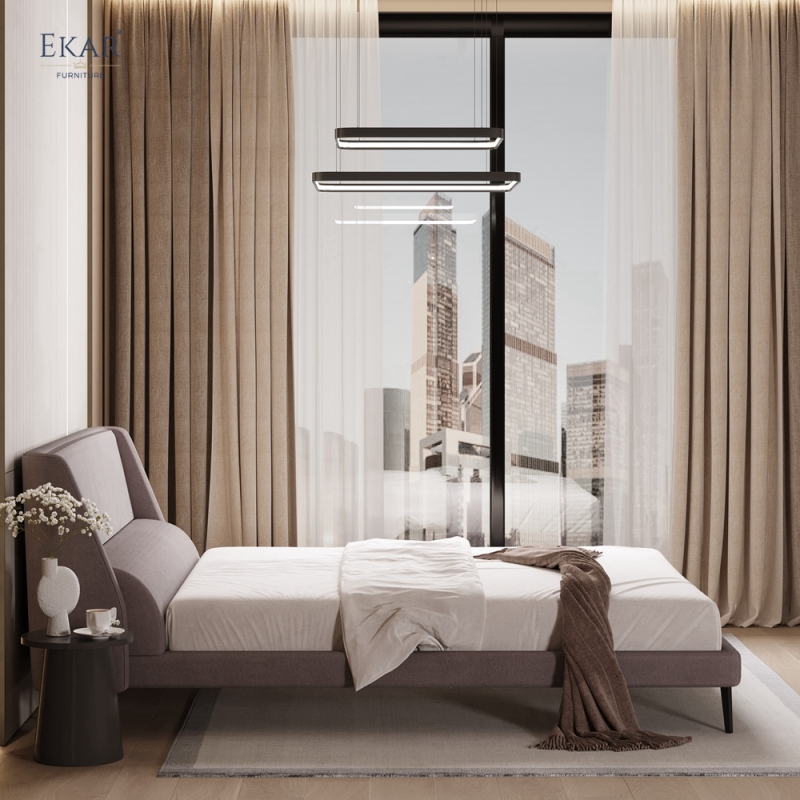 Modern Angular Panel Headboard Bed – Curved Wing Upholstered Platform Bed | EKAR Furniture