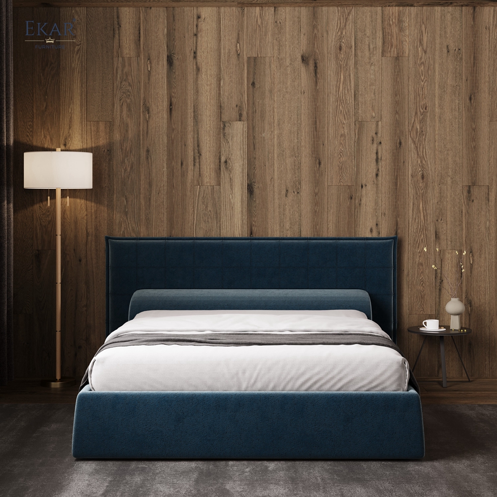 Modern Square-Tufted Storage Bed – Tall Headboard Bed with Hydraulic Lift | EKAR Furniture