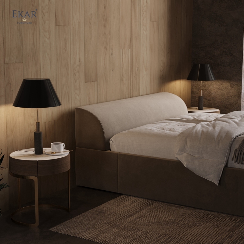 Modern Rounded Low Headboard Bed – Upholstered Platform Bed Frame | EKAR Furniture
