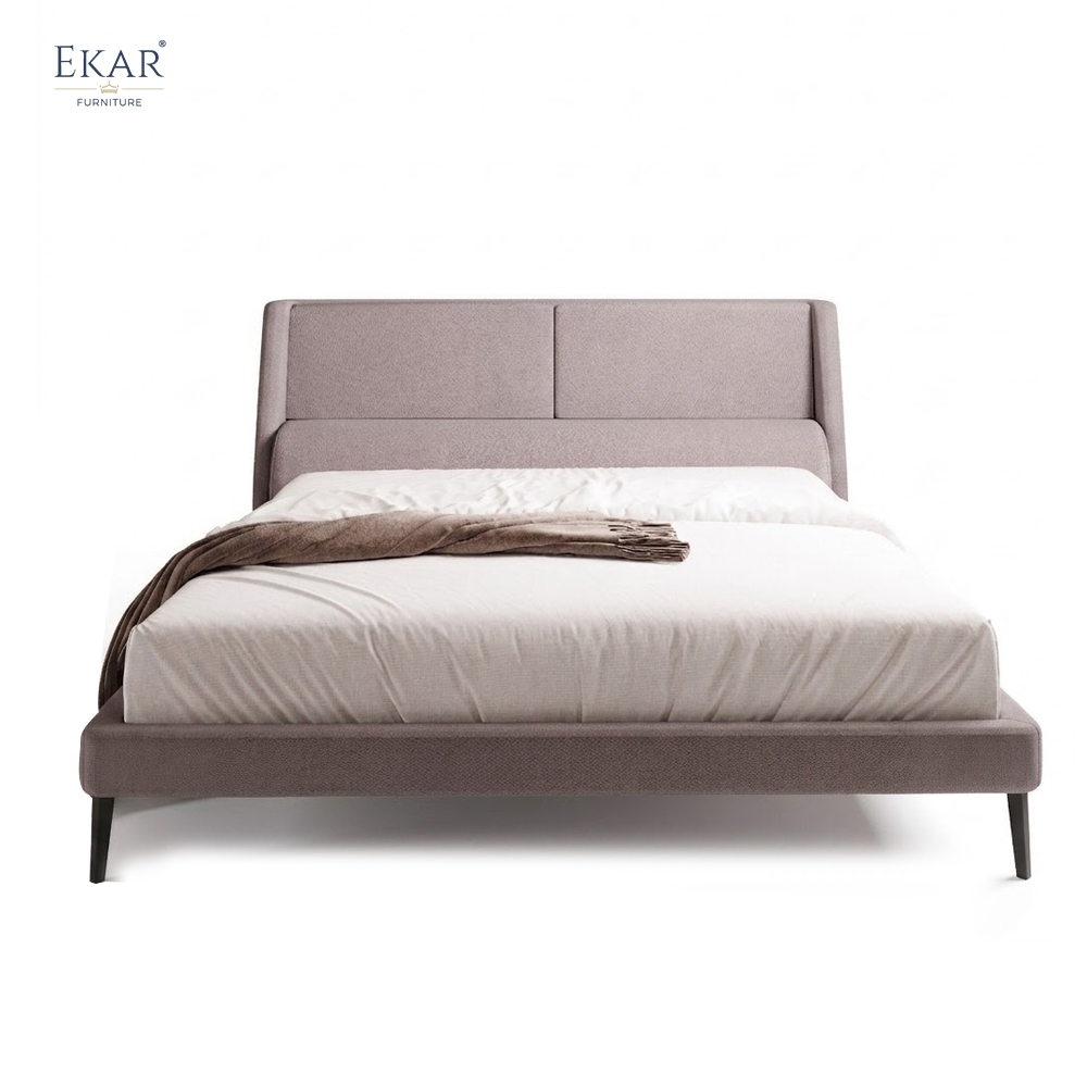 Modern Angular Panel Headboard Bed – Curved Wing Upholstered Platform Bed | EKAR Furniture