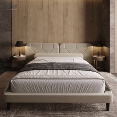 Modern Geometric Stitched Headboard Bed – Crown-Top Upholstered Platform Bed | EKAR Furniture