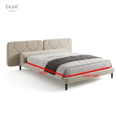 Modern Geometric Stitched Headboard Bed – Crown-Top Upholstered Platform Bed | EKAR Furniture