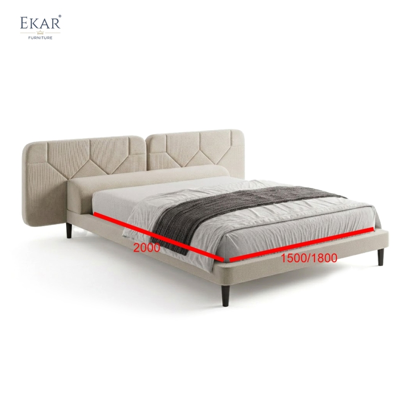 Modern Geometric Stitched Headboard Bed – Crown-Top Upholstered Platform Bed | EKAR Furniture