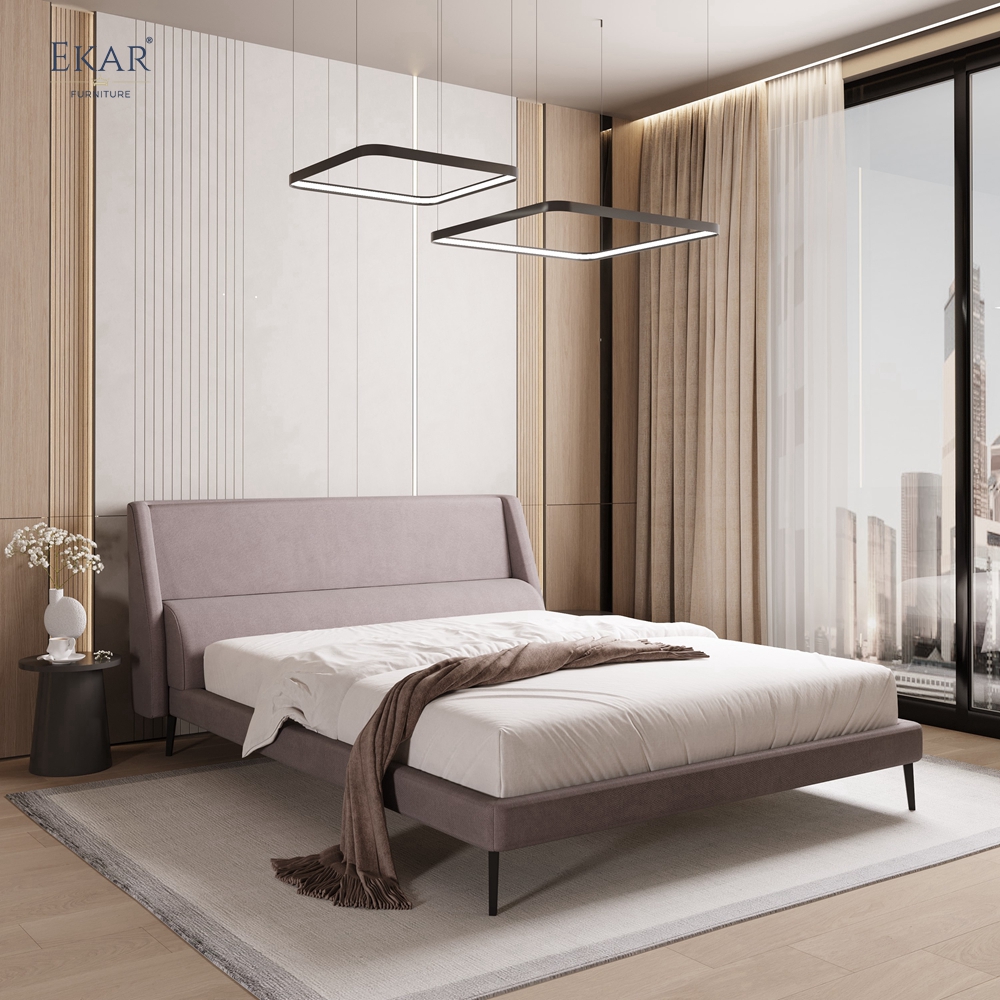 Modern Angular Panel Headboard Bed – Curved Wing Upholstered Platform Bed | EKAR Furniture