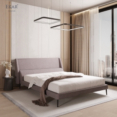 Modern Angular Panel Headboard Bed – Curved Wing Upholstered Platform Bed | EKAR Furniture