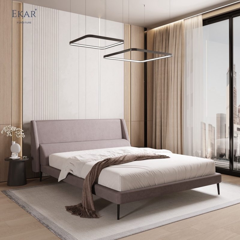 Modern Angular Panel Headboard Bed – Curved Wing Upholstered Platform Bed | EKAR Furniture