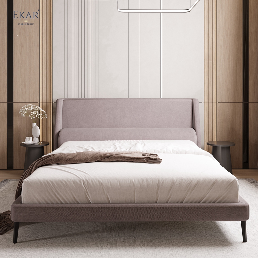 Modern Angular Panel Headboard Bed – Curved Wing Upholstered Platform Bed | EKAR Furniture