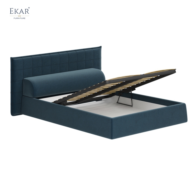Modern Square-Tufted Storage Bed – Tall Headboard Bed with Hydraulic Lift | EKAR Furniture