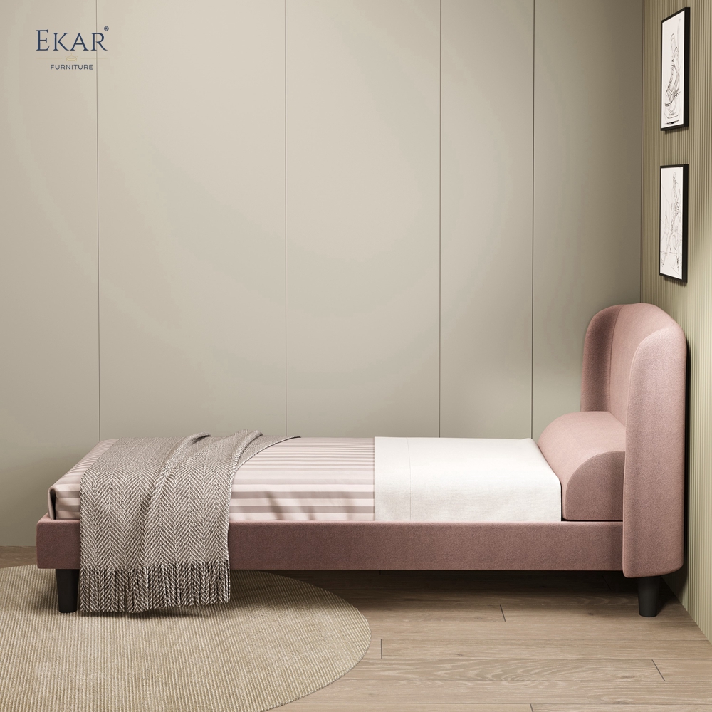 Modern Winged Single Bed – Upholstered Bed with Curved Headboard | EKAR Furniture