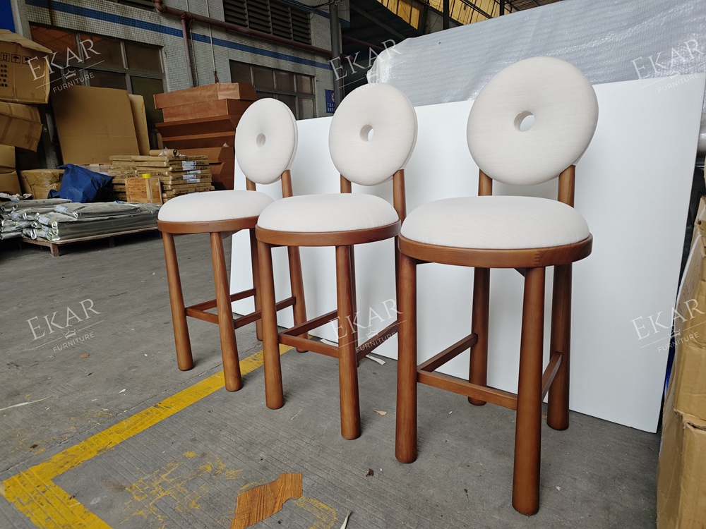 EKAR Modern Solid Wood Bar Stool - Upholstered Round Backrest Bar Chair