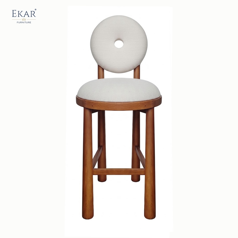 EKAR Modern Solid Wood Bar Stool - Upholstered Round Backrest Bar Chair