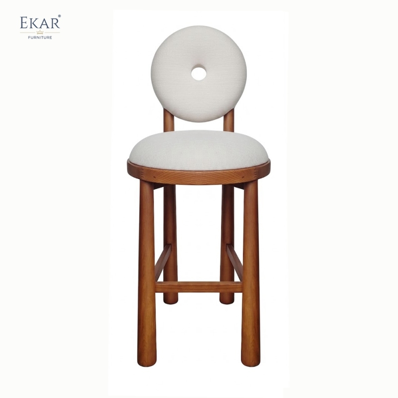 EKAR Modern Solid Wood Bar Stool - Upholstered Round Backrest Bar Chair