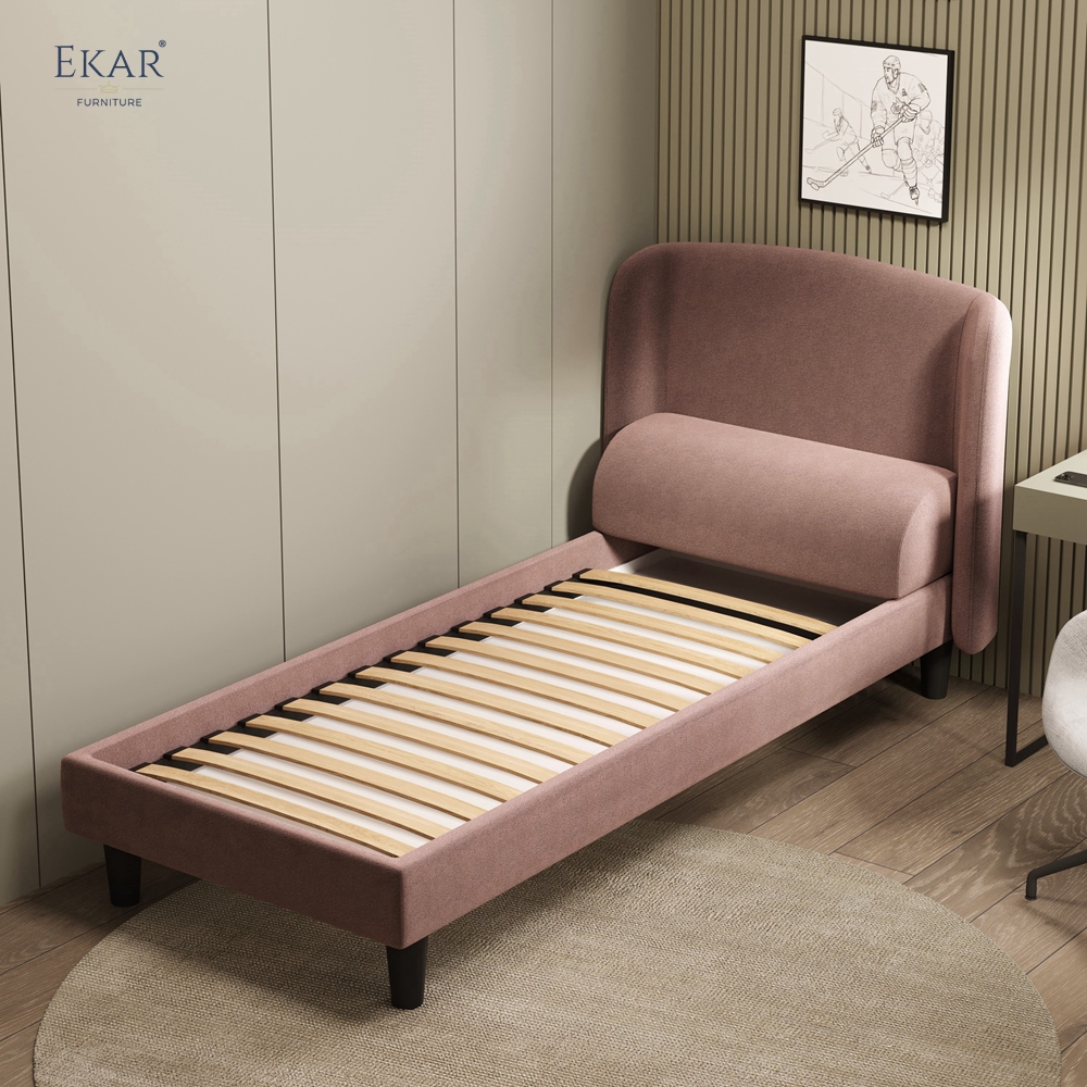 Modern Winged Single Bed – Upholstered Bed with Curved Headboard | EKAR Furniture