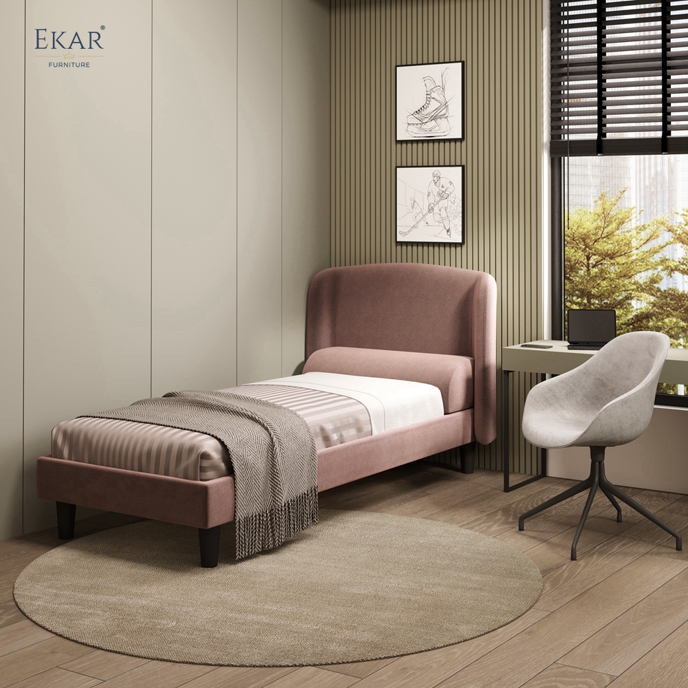 Modern Winged Single Bed – Upholstered Bed with Curved Headboard | EKAR Furniture
